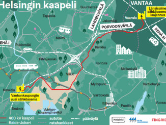 Uusi kantaverkkoyhteys tulee valmistuessaan kulkemaan Vantaan Länsisalmen sähköasemalta Helsingin Viikinrannan energiakortteliin, uudelle Vanhankaupungin sähköasemalle. Kuva Fingrid oyj.